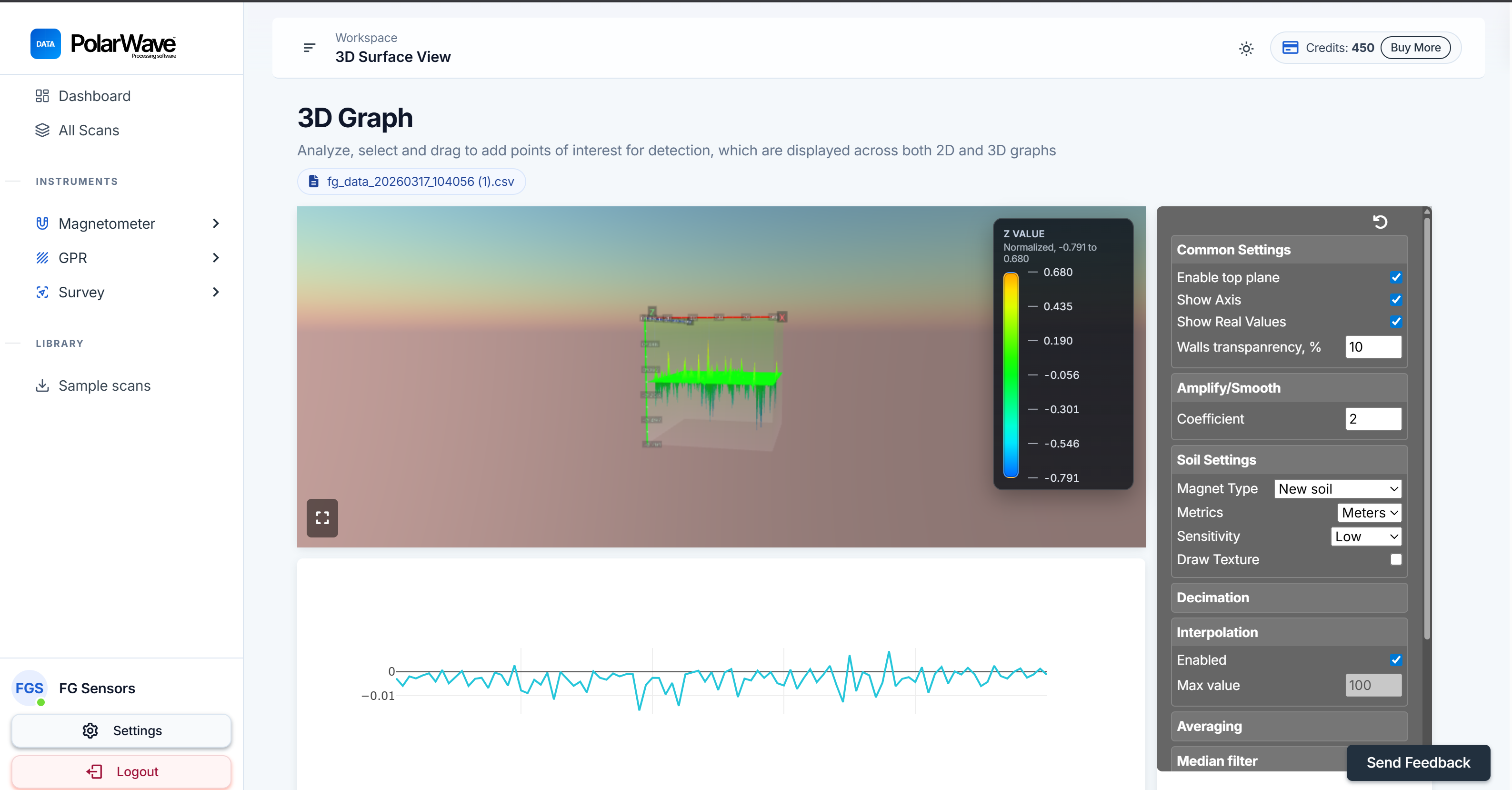 3D surface viewer — interactive render of magnetic data