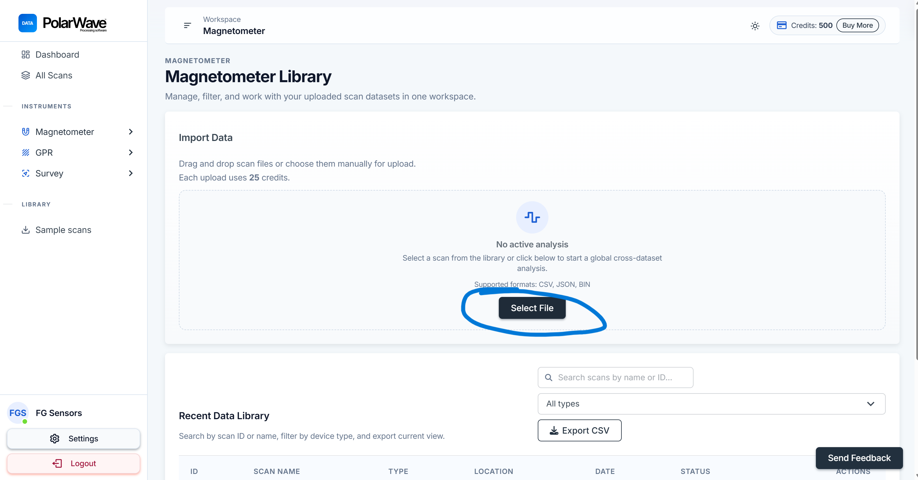 Upload-Dialog — Gerätetyp auswählen und Datei wählen